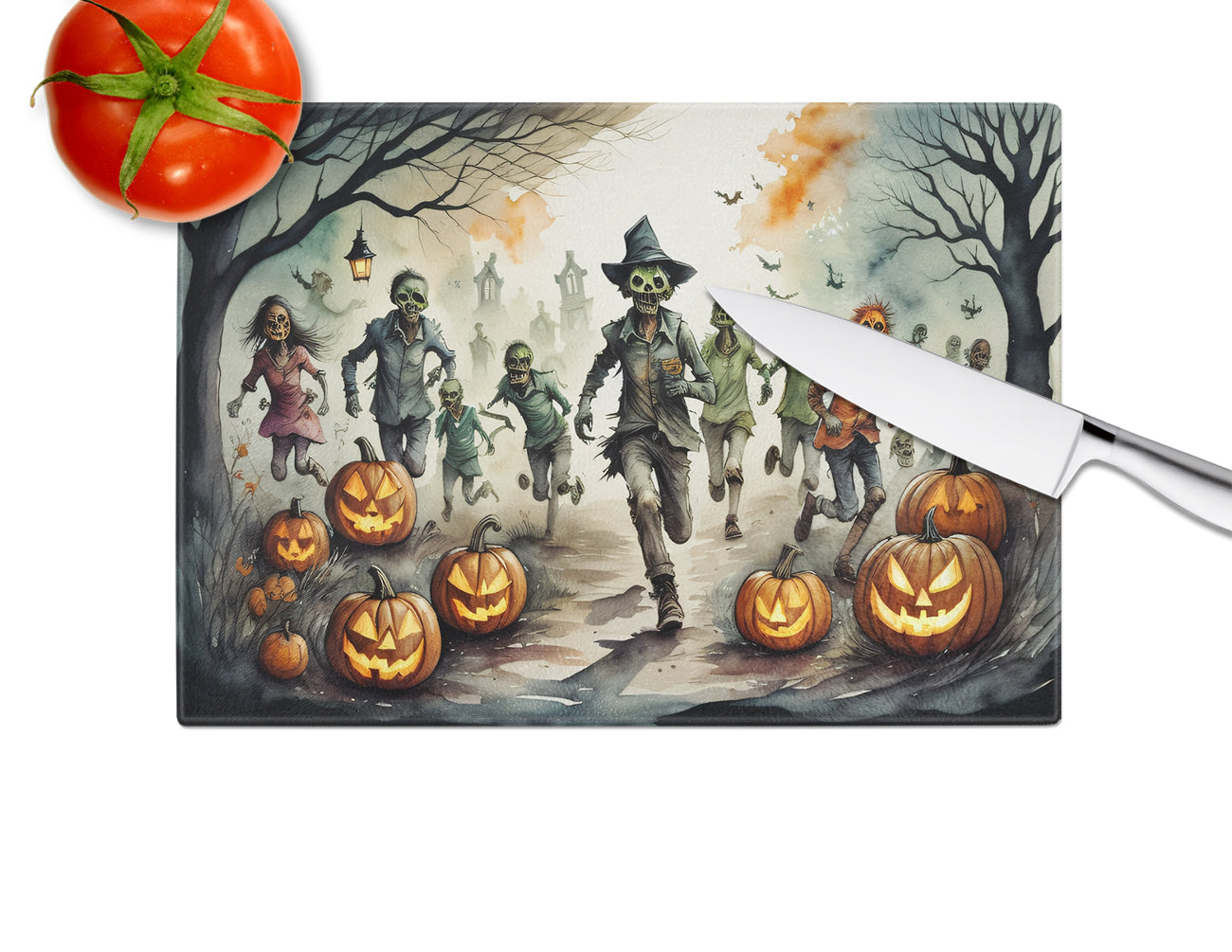 Zombies Spooky Halloween Glass Cutting Board