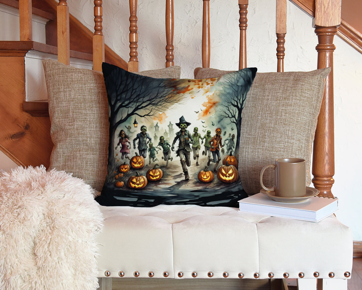 Zombies Spooky Halloween Throw Pillow