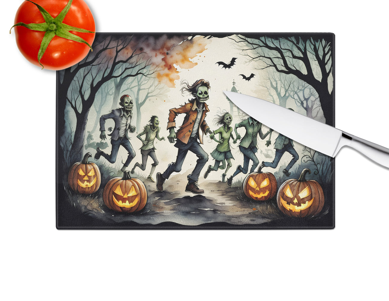 Zombies Spooky Halloween Glass Cutting Board