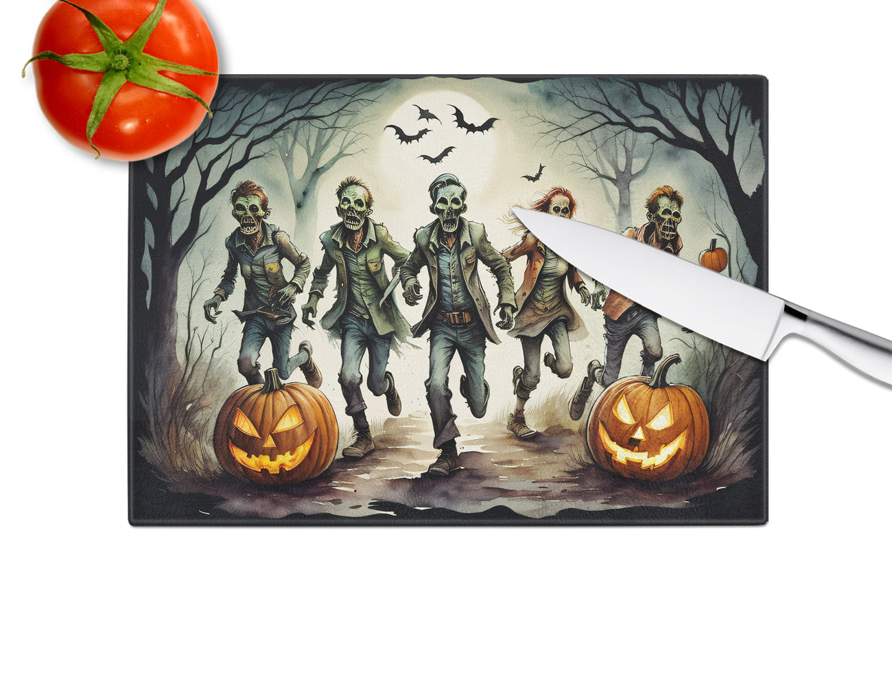 Zombies Spooky Halloween Glass Cutting Board