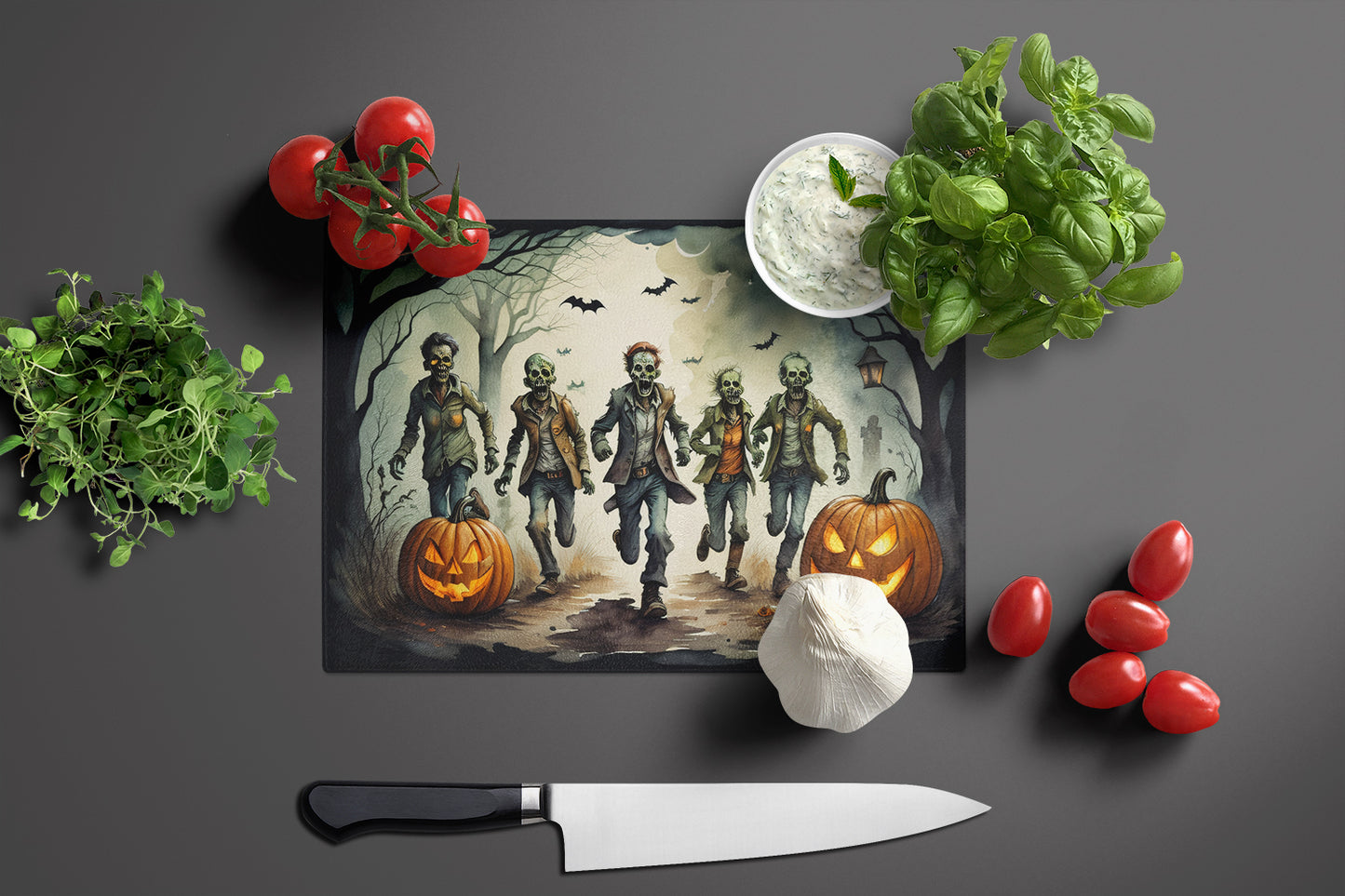 Zombies Spooky Halloween Glass Cutting Board