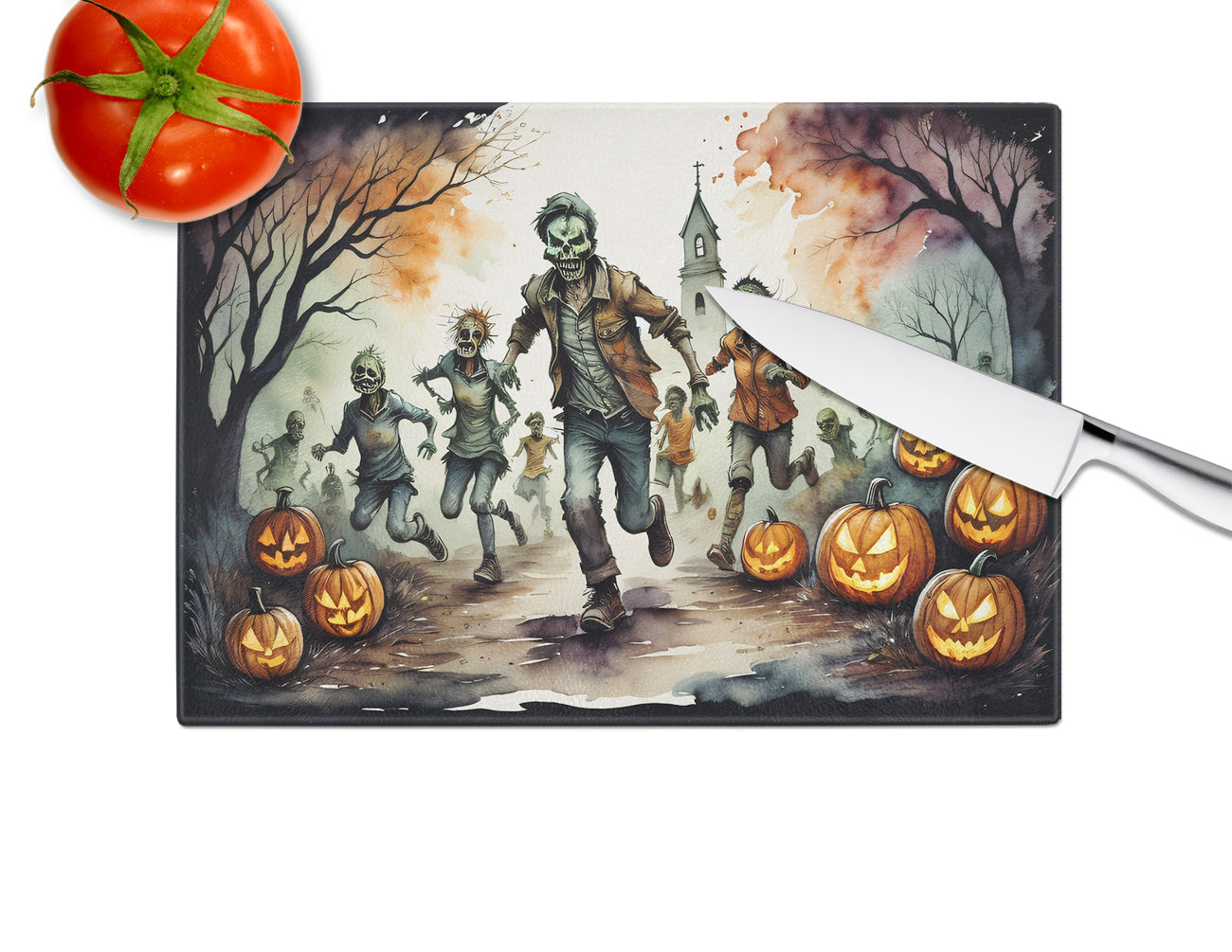 Zombies Spooky Halloween Glass Cutting Board