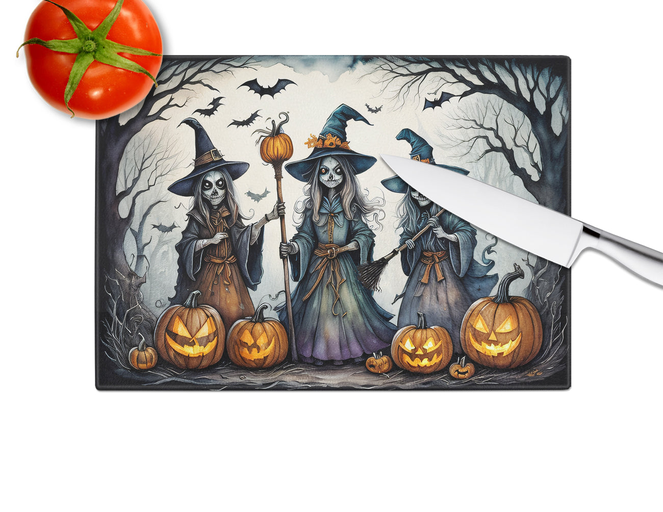 Witches Spooky Halloween Glass Cutting Board