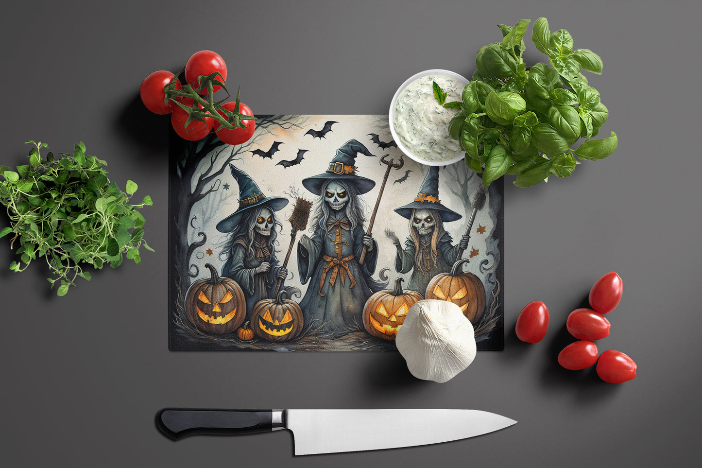 Witches Spooky Halloween Glass Cutting Board