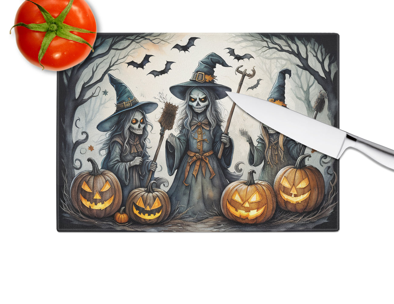 Witches Spooky Halloween Glass Cutting Board