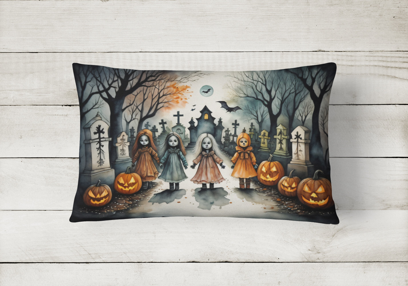 Creepy Dolls Spooky Halloween Throw Pillow