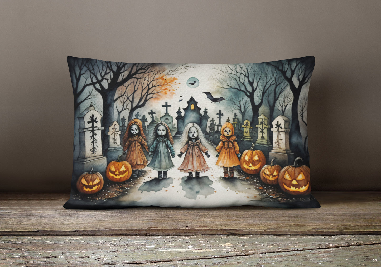 Creepy Dolls Spooky Halloween Throw Pillow