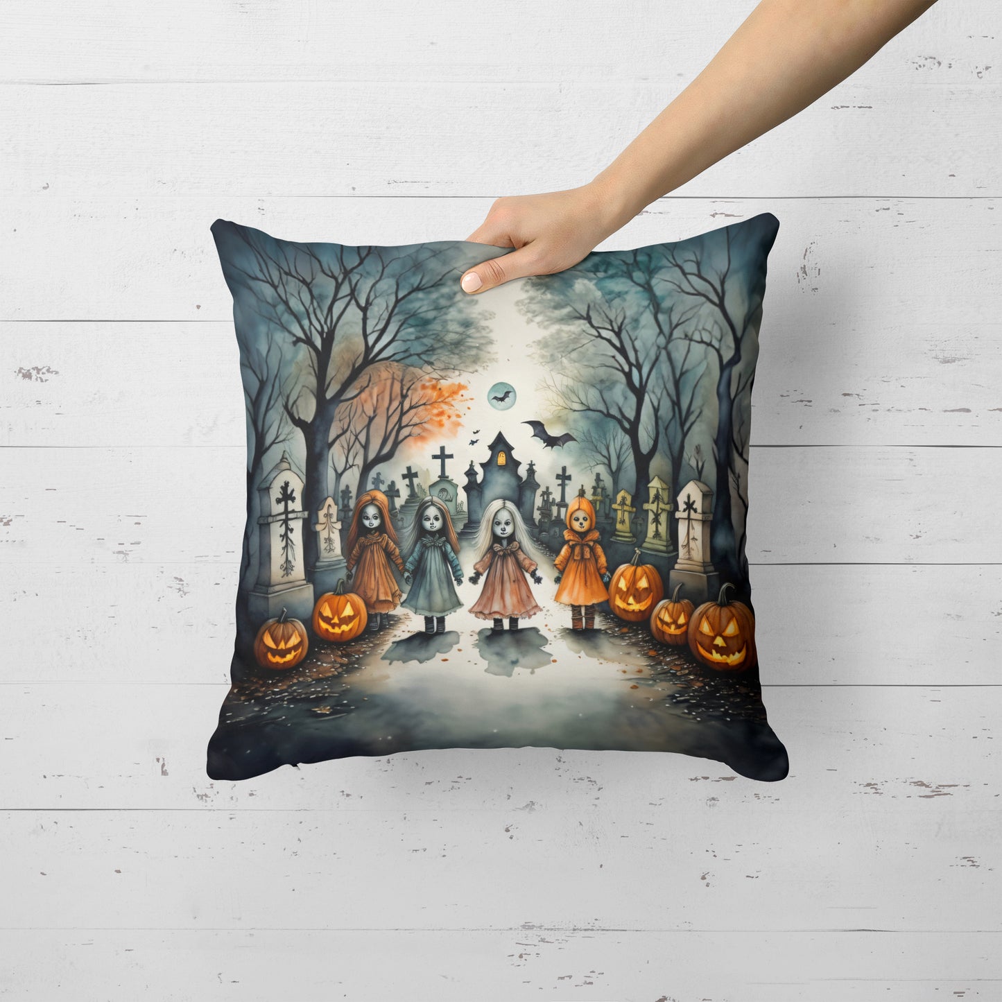 Creepy Dolls Spooky Halloween Throw Pillow