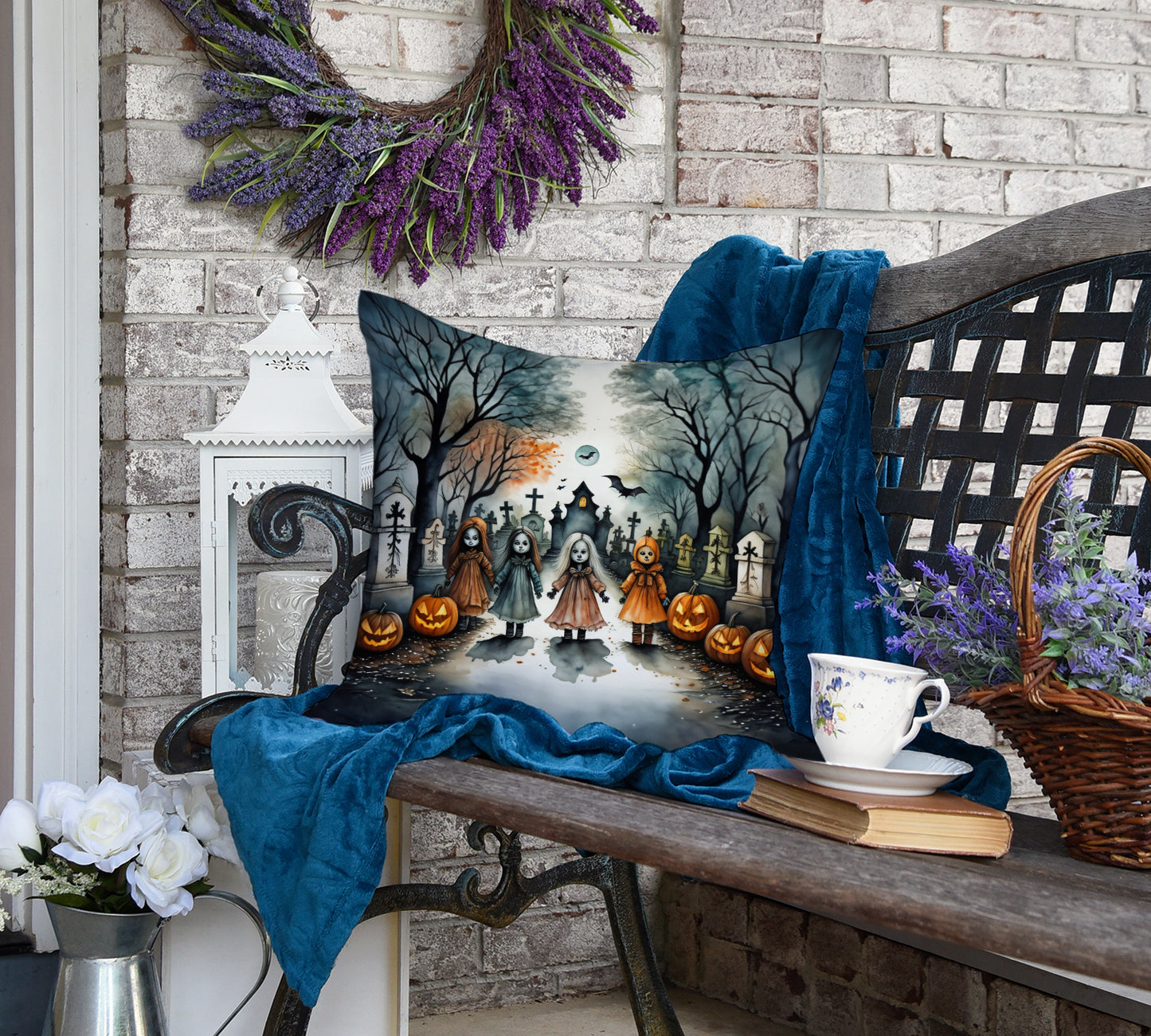 Creepy Dolls Spooky Halloween Throw Pillow