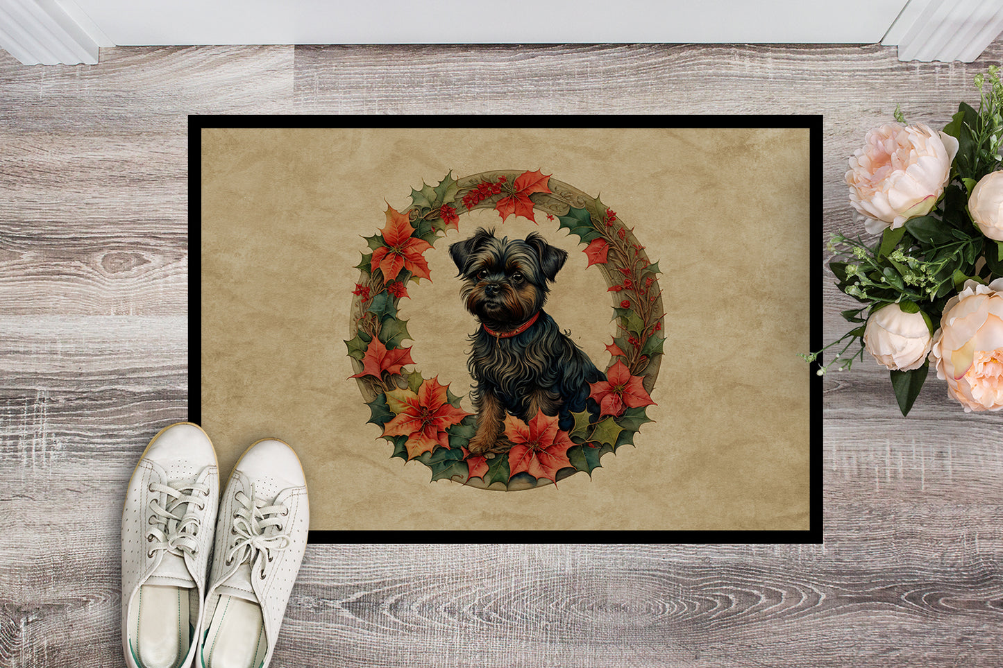 Affenpinscher Christmas Flowers Doormat