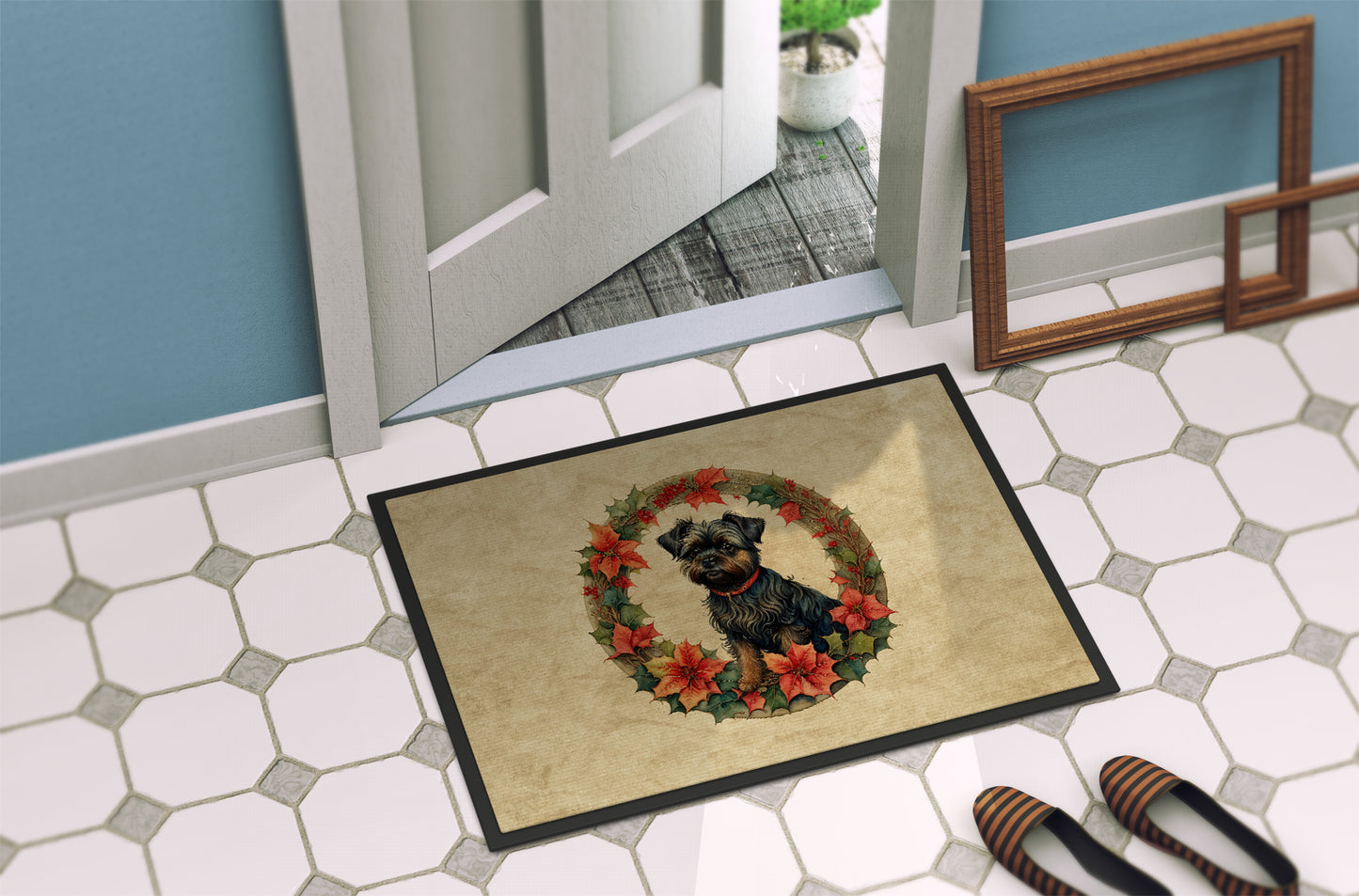 Affenpinscher Christmas Flowers Doormat