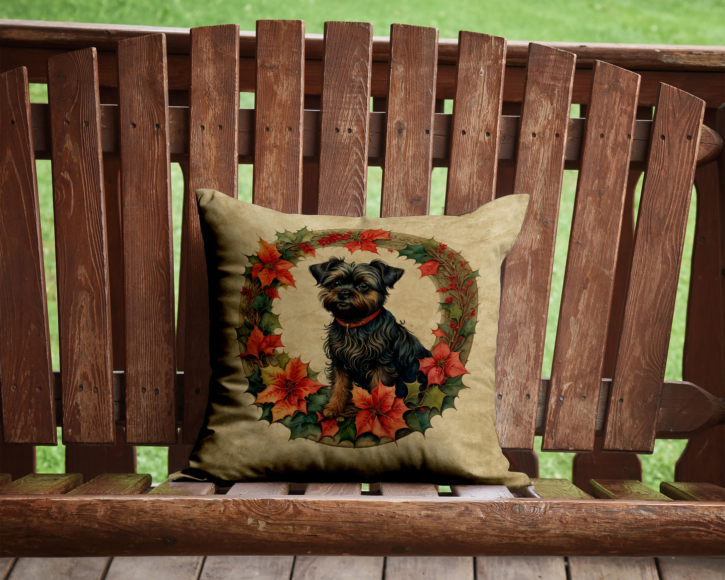 Affenpinscher Christmas Flowers Throw Pillow