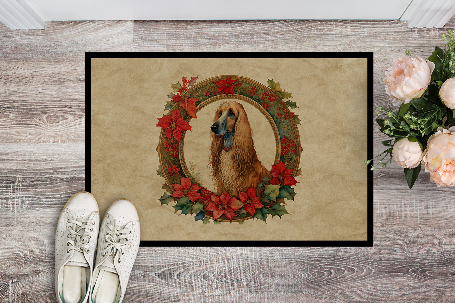 Afghan Hound Christmas Flowers Doormat