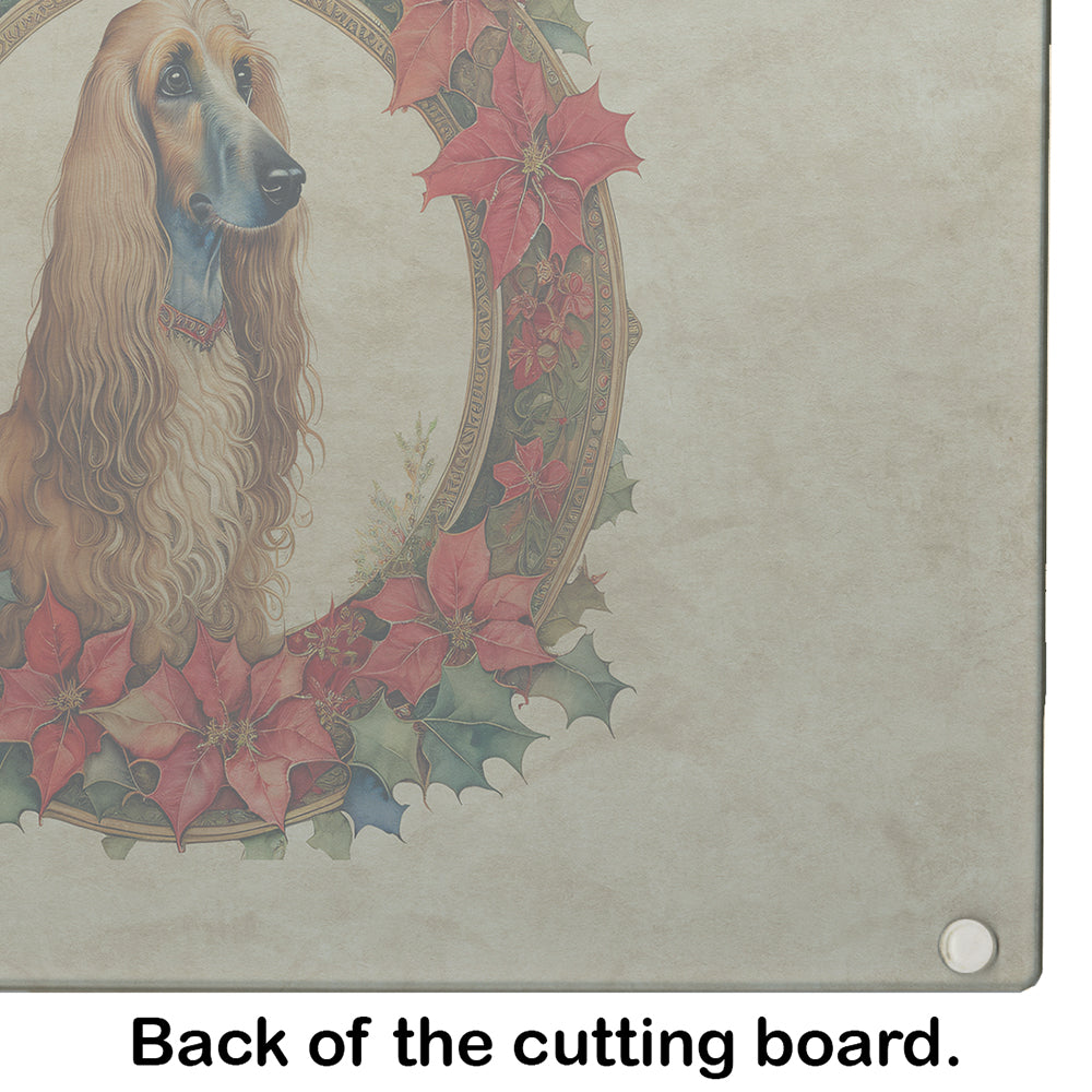 Afghan Hound Christmas Flowers Glass Cutting Board