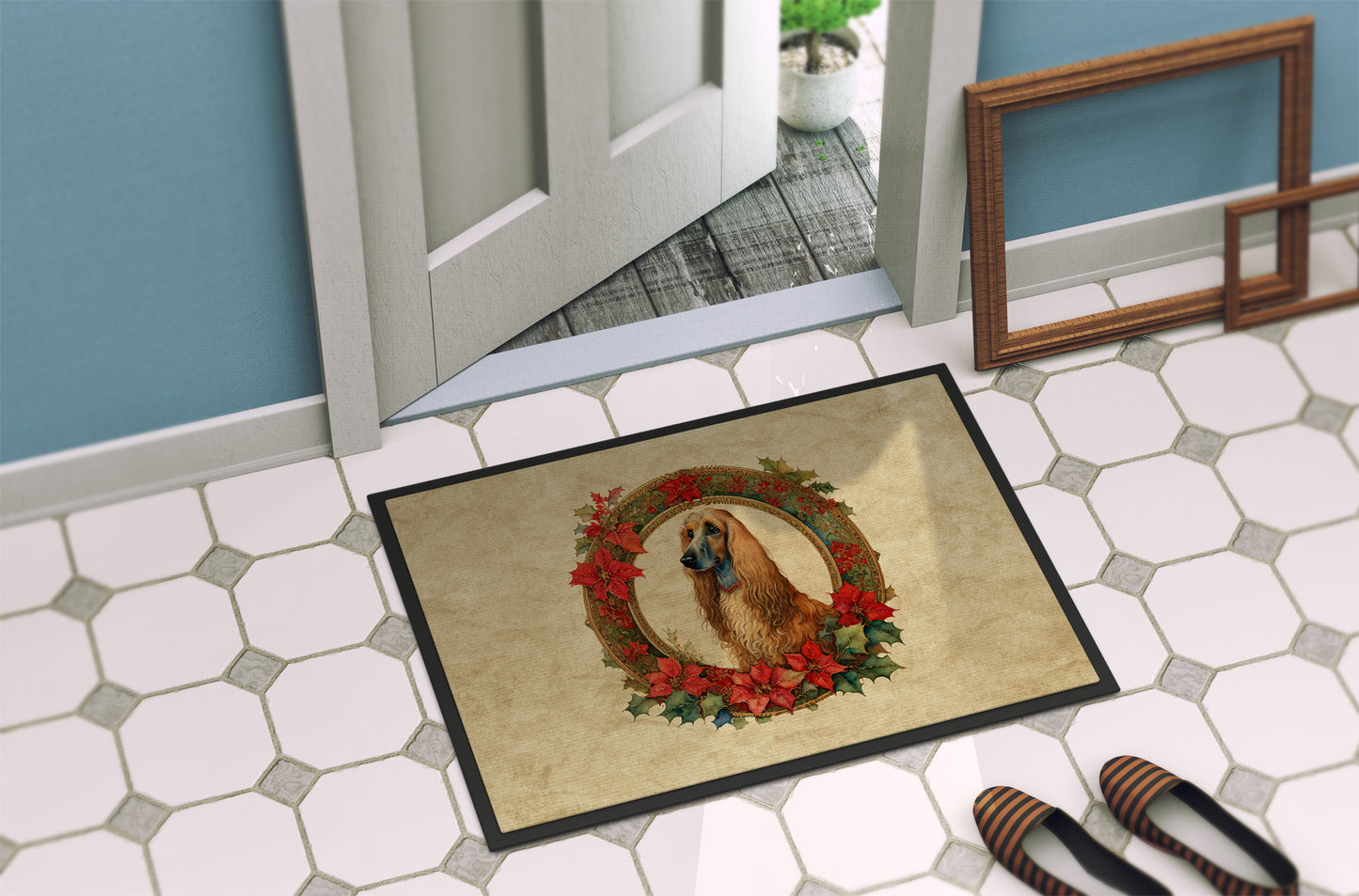 Afghan Hound Christmas Flowers Doormat