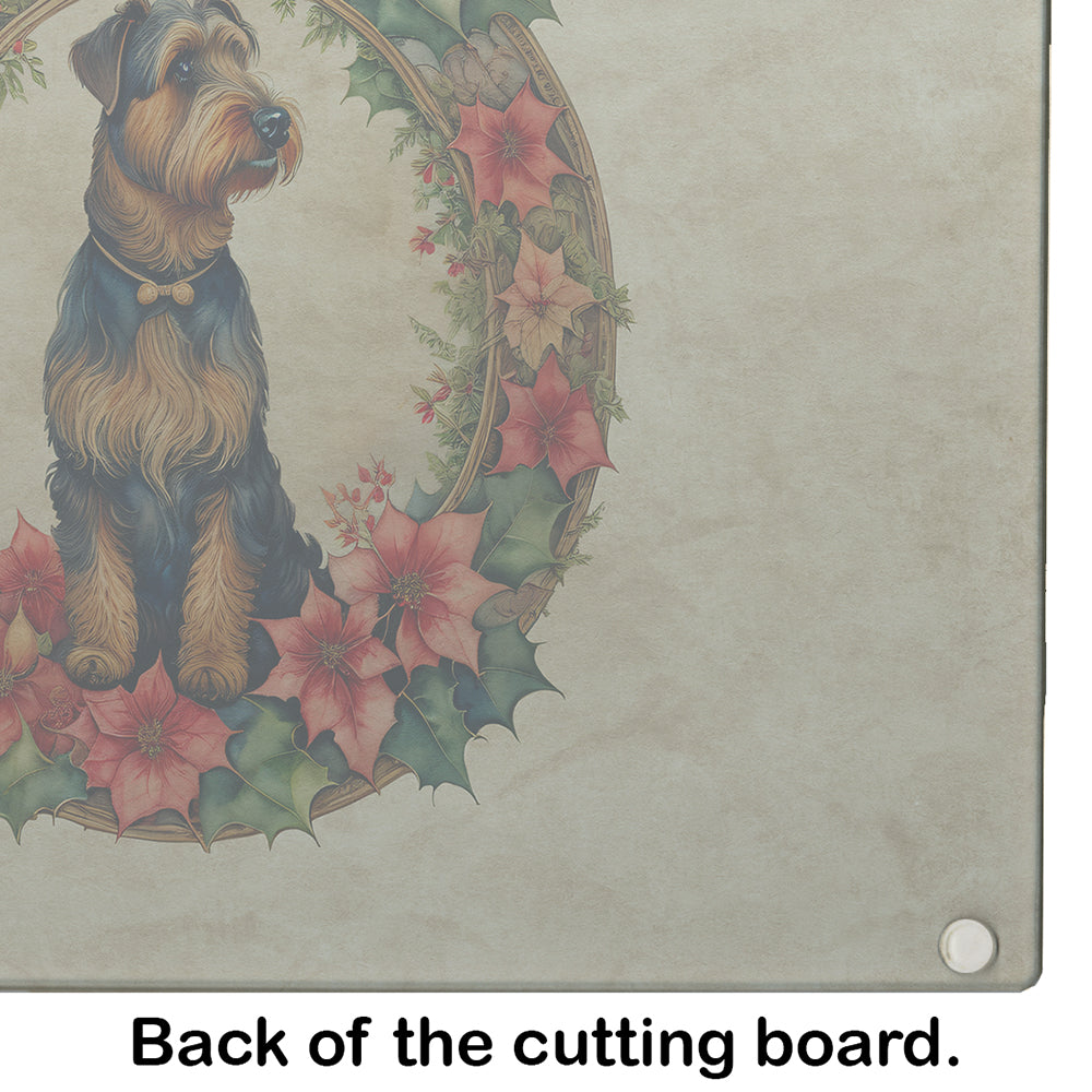 Airedale Terrier Christmas Flowers Glass Cutting Board