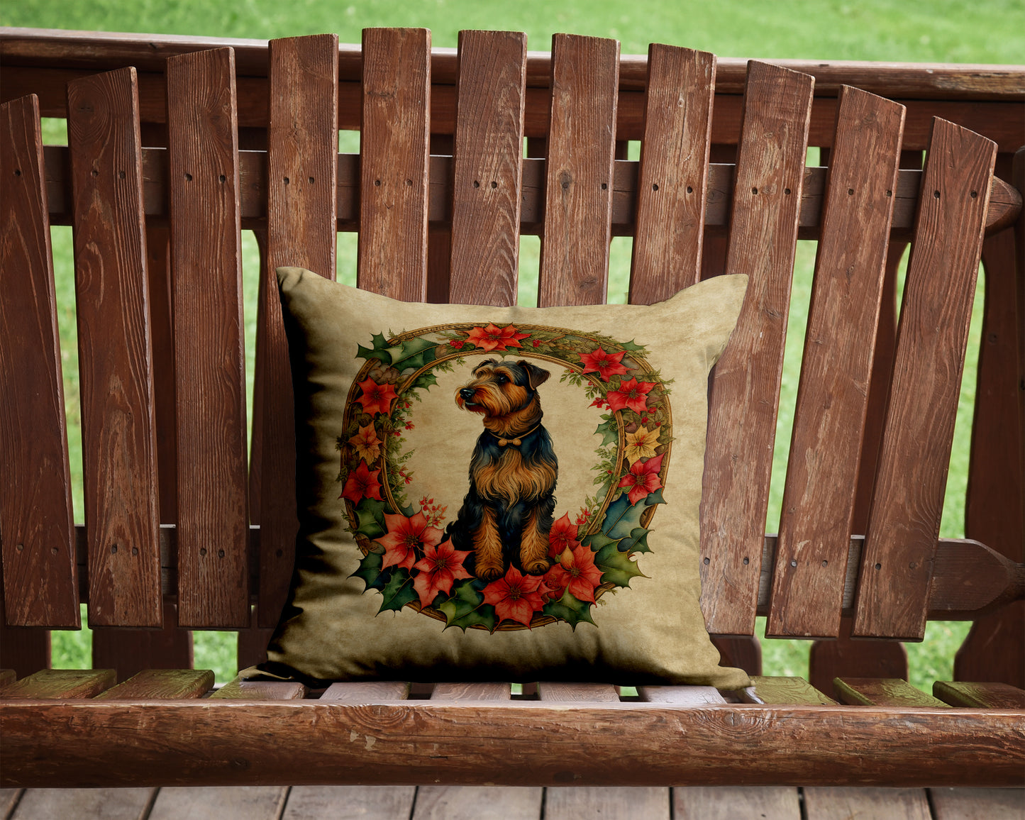 Airedale Terrier Christmas Flowers Throw Pillow