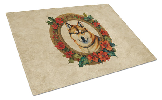 Buy this Akita Christmas Flowers Glass Cutting Board