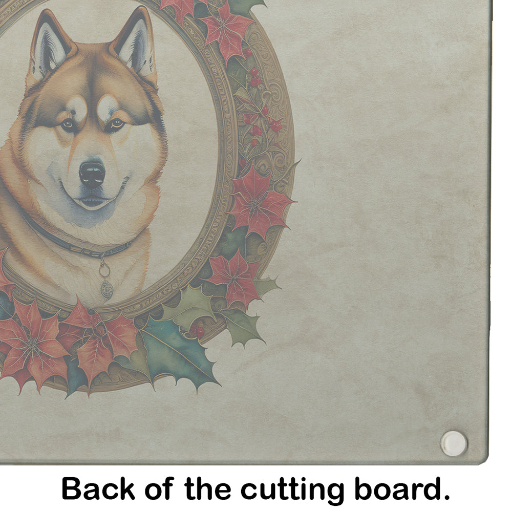 Akita Christmas Flowers Glass Cutting Board