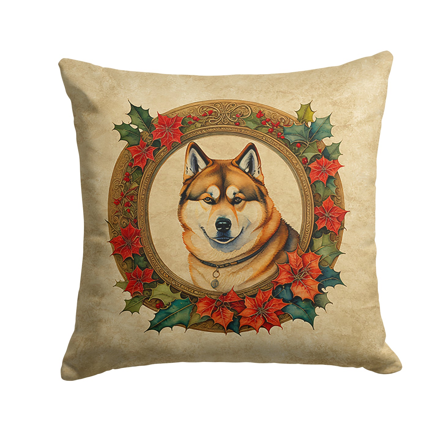 Buy this Akita Christmas Flowers Throw Pillow