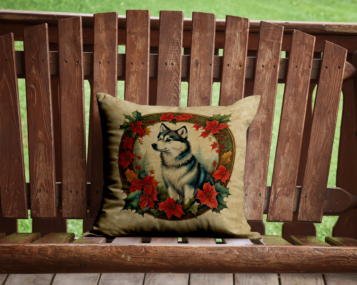 Alaskan Klee Kai Christmas Flowers Throw Pillow