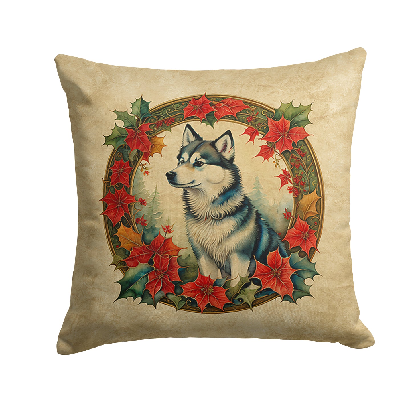 Buy this Alaskan Klee Kai Christmas Flowers Throw Pillow