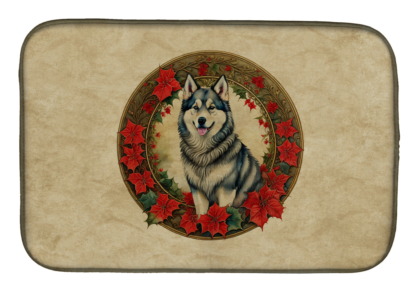 Buy this Alaskan Malamute Christmas Flowers Dish Drying Mat