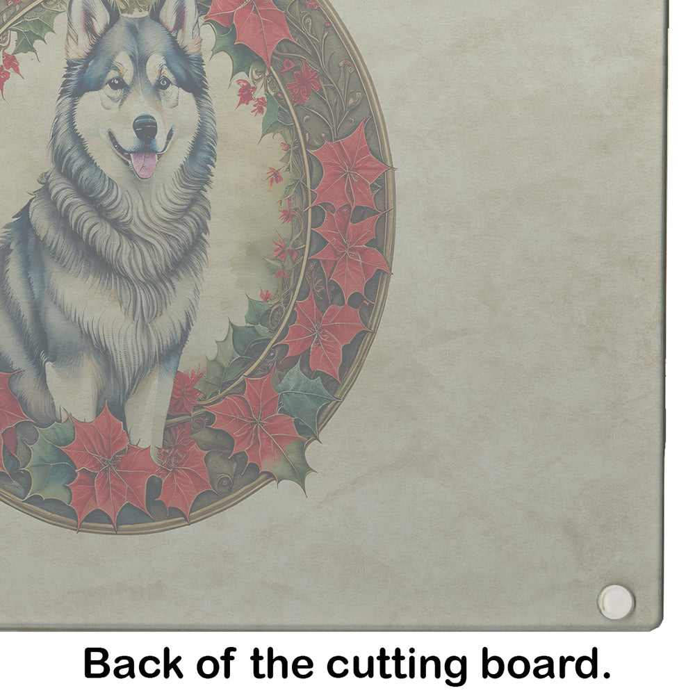 Alaskan Malamute Christmas Flowers Glass Cutting Board