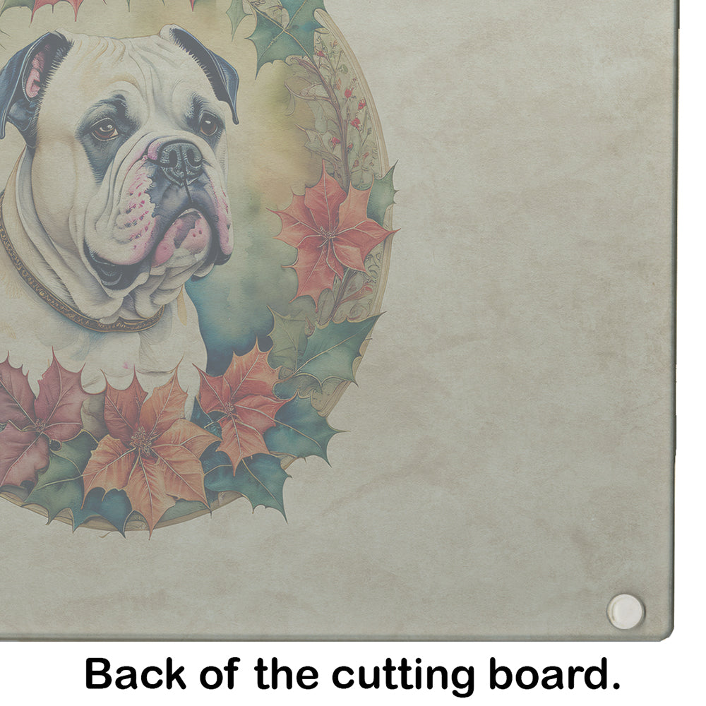 American Bulldog Christmas Flowers Glass Cutting Board