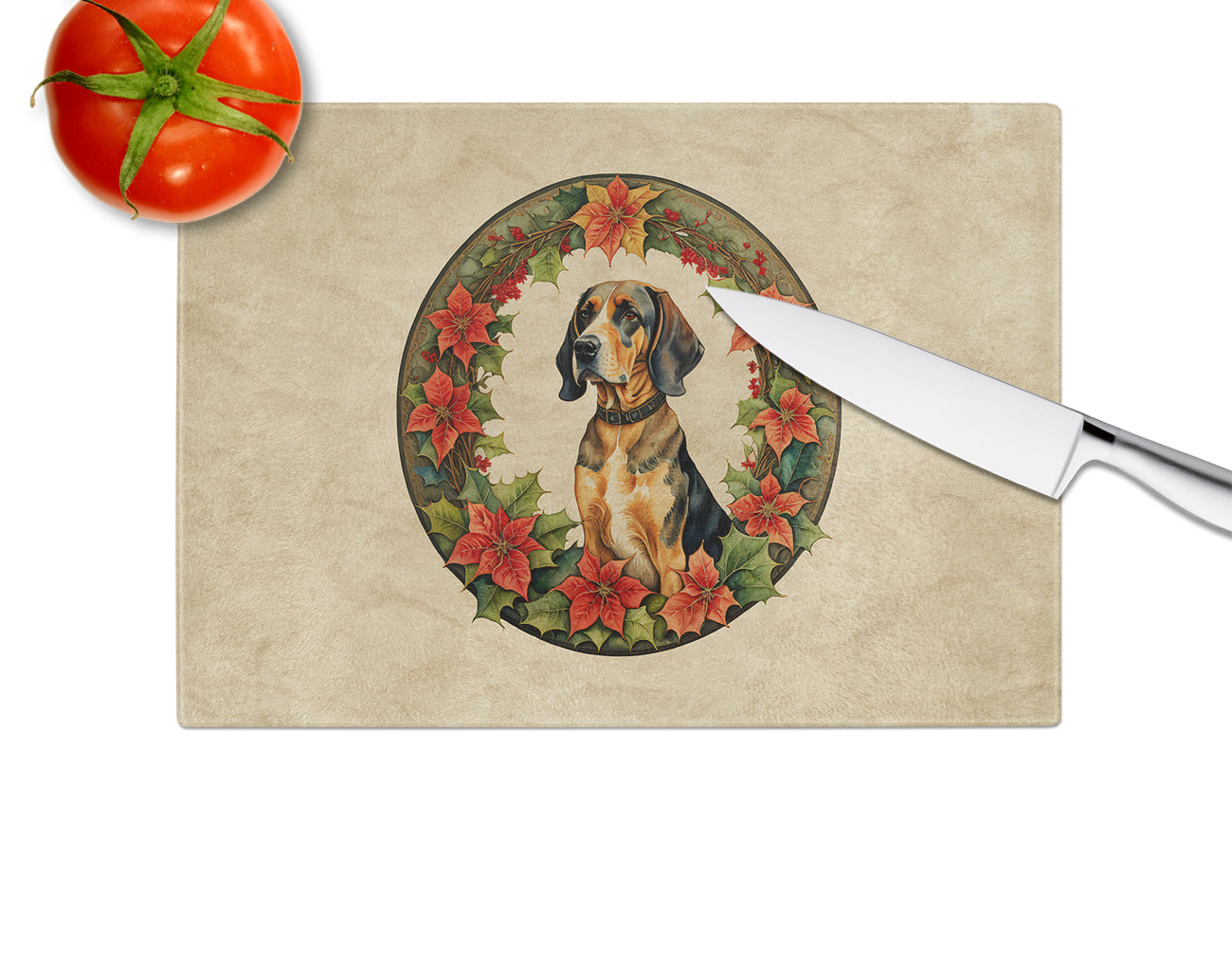 American English Coonhound Christmas Flowers Glass Cutting Board