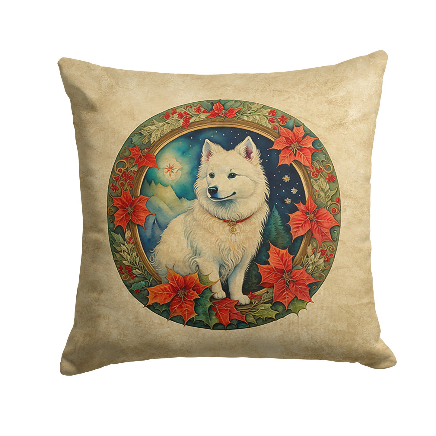 Buy this American Eskimo Christmas Flowers Throw Pillow