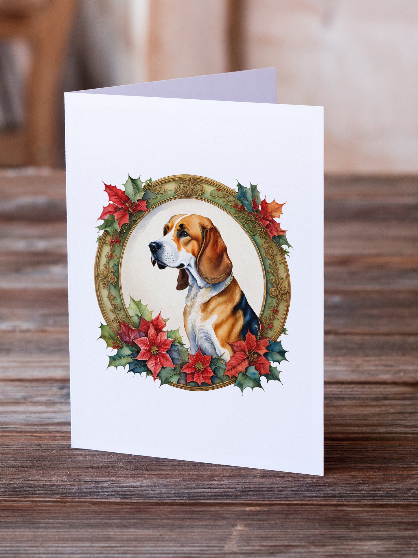 American Foxhound Christmas Flowers Greeting Cards Pack of 8