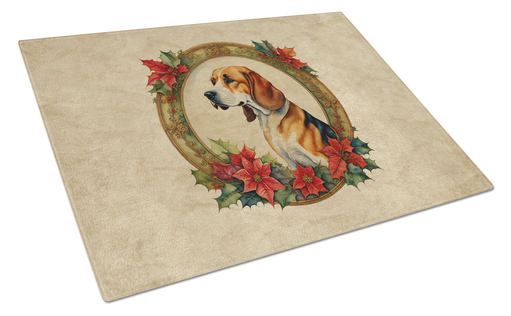 Buy this American Foxhound Christmas Flowers Glass Cutting Board