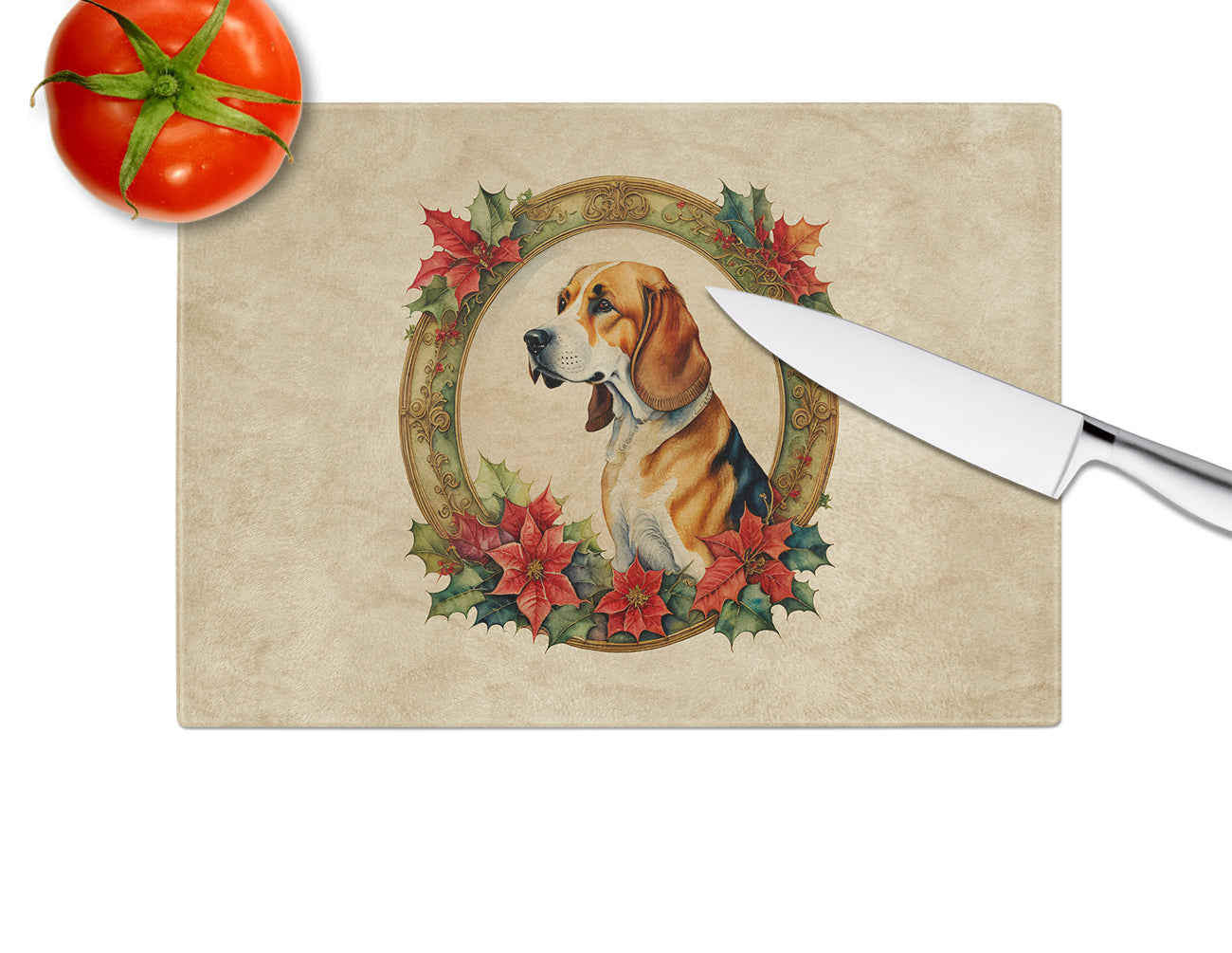 American Foxhound Christmas Flowers Glass Cutting Board