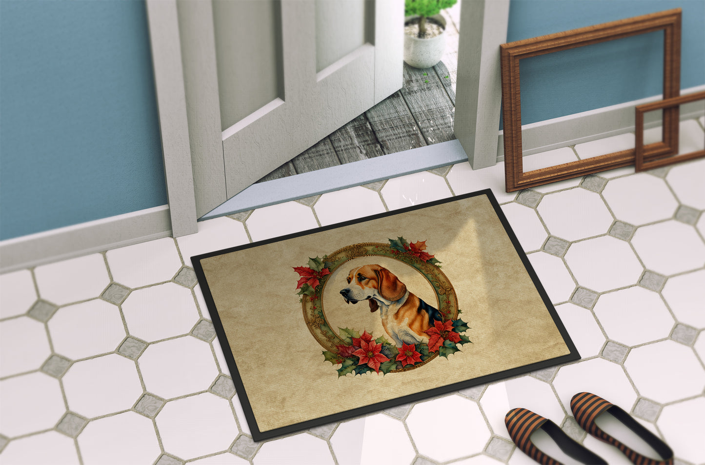 American Foxhound Christmas Flowers Doormat