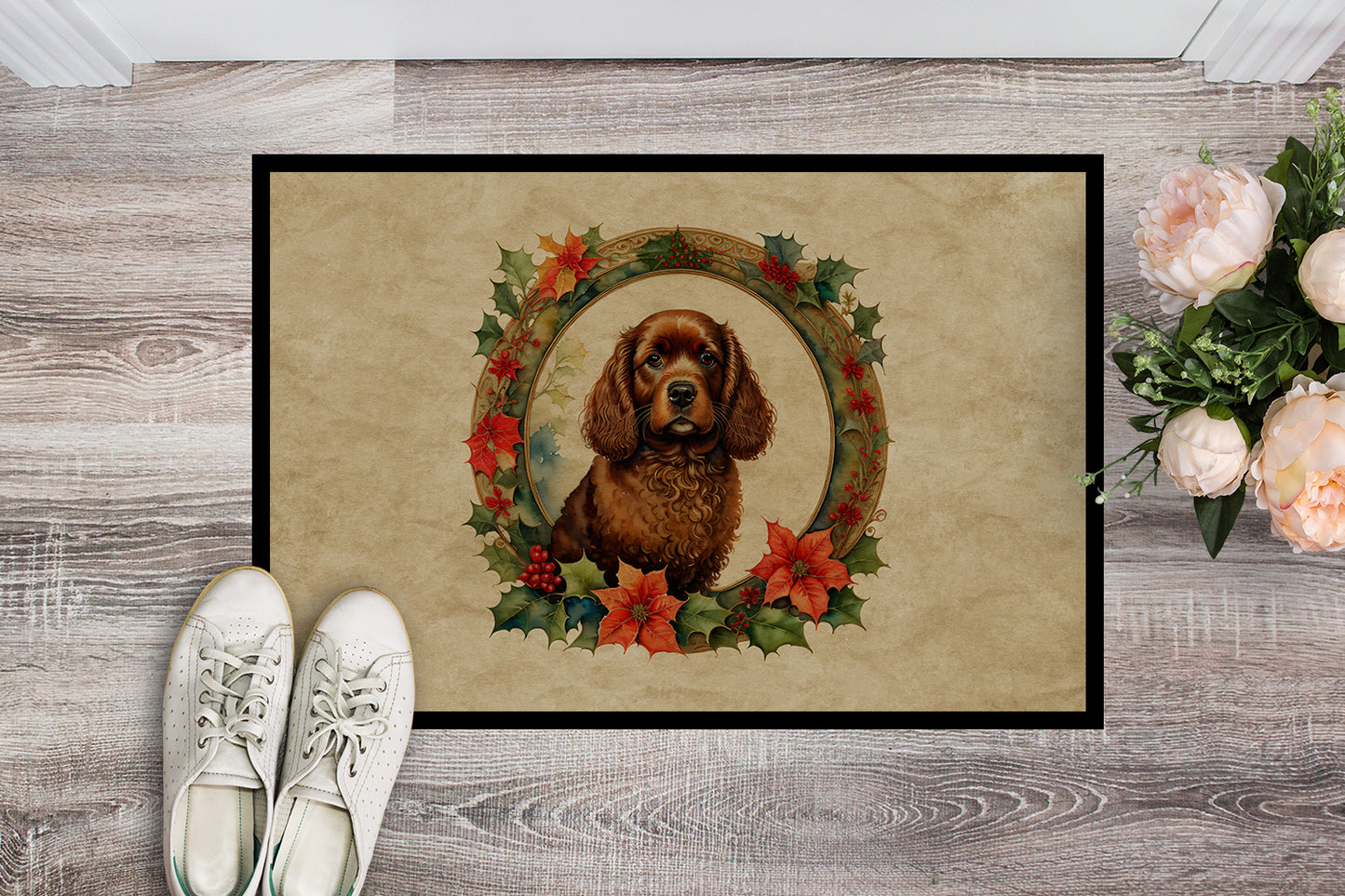 American Water Spaniel Christmas Flowers Doormat