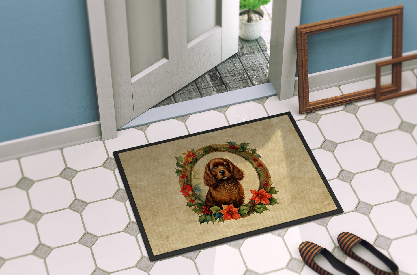 American Water Spaniel Christmas Flowers Doormat