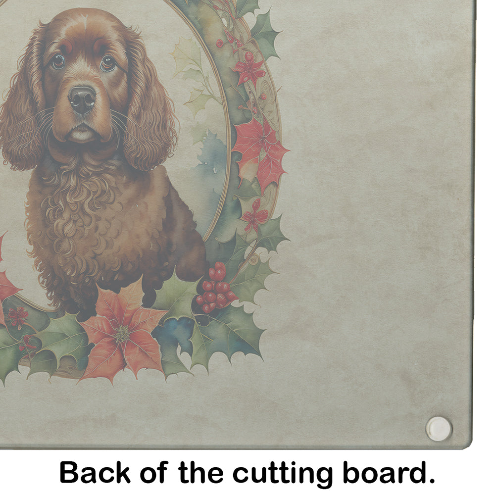 American Water Spaniel Christmas Flowers Glass Cutting Board