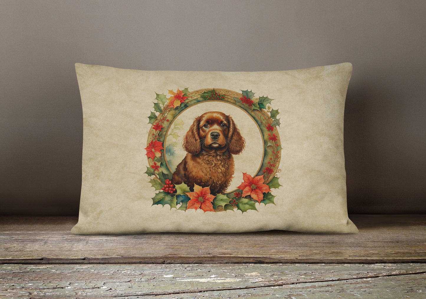 American Water Spaniel Christmas Flowers Throw Pillow