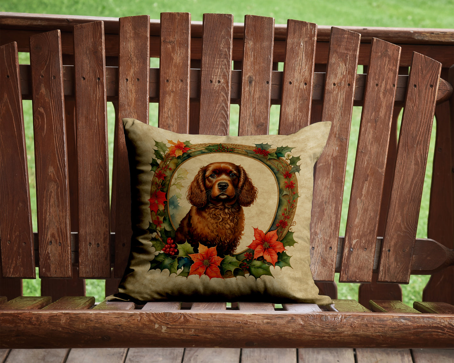 American Water Spaniel Christmas Flowers Throw Pillow