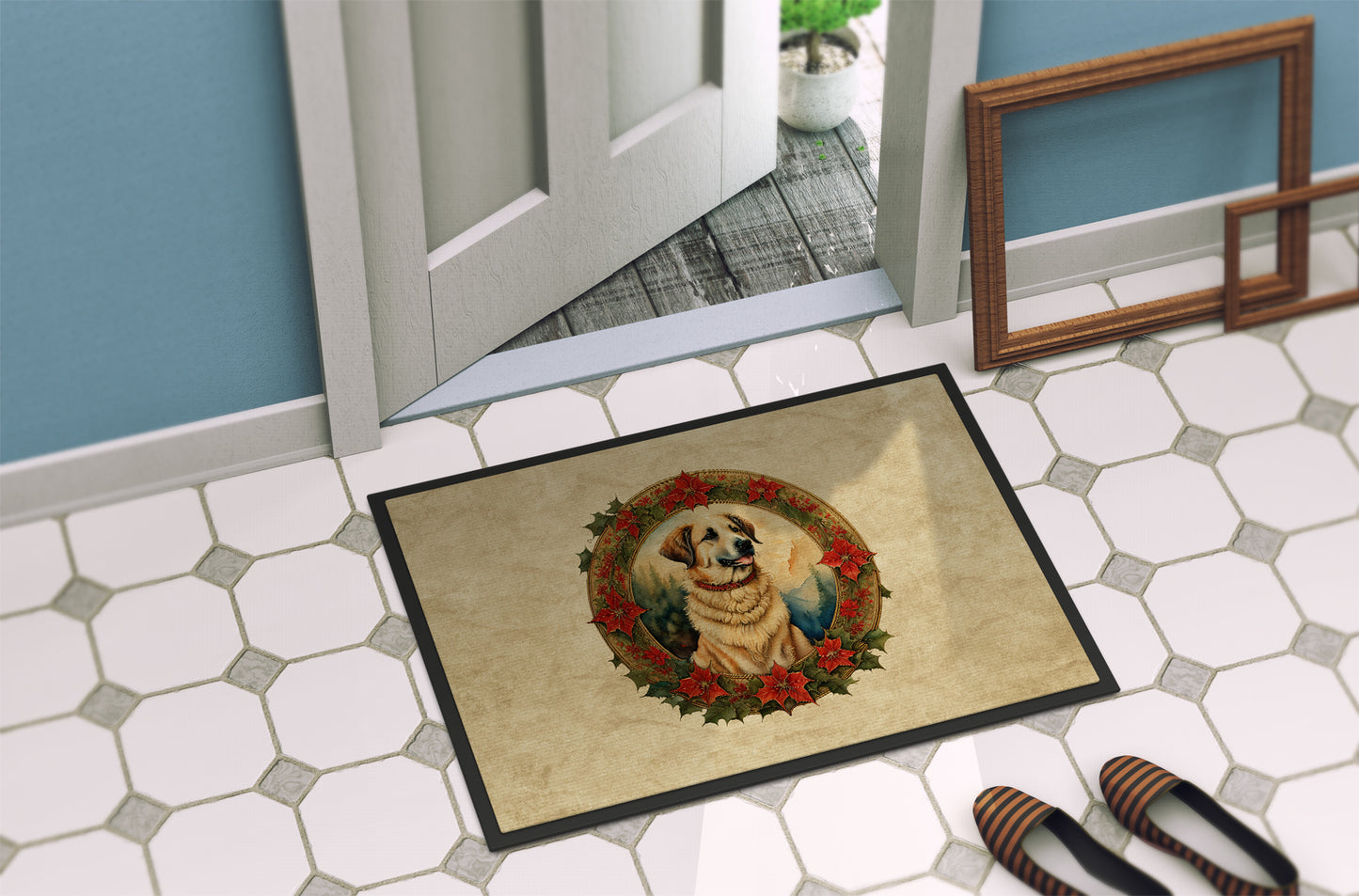 Anatolian Shepherd Dog Christmas Flowers Doormat