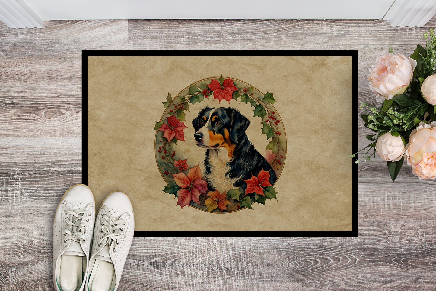 Appenzeller Sennenhund Christmas Flowers Doormat