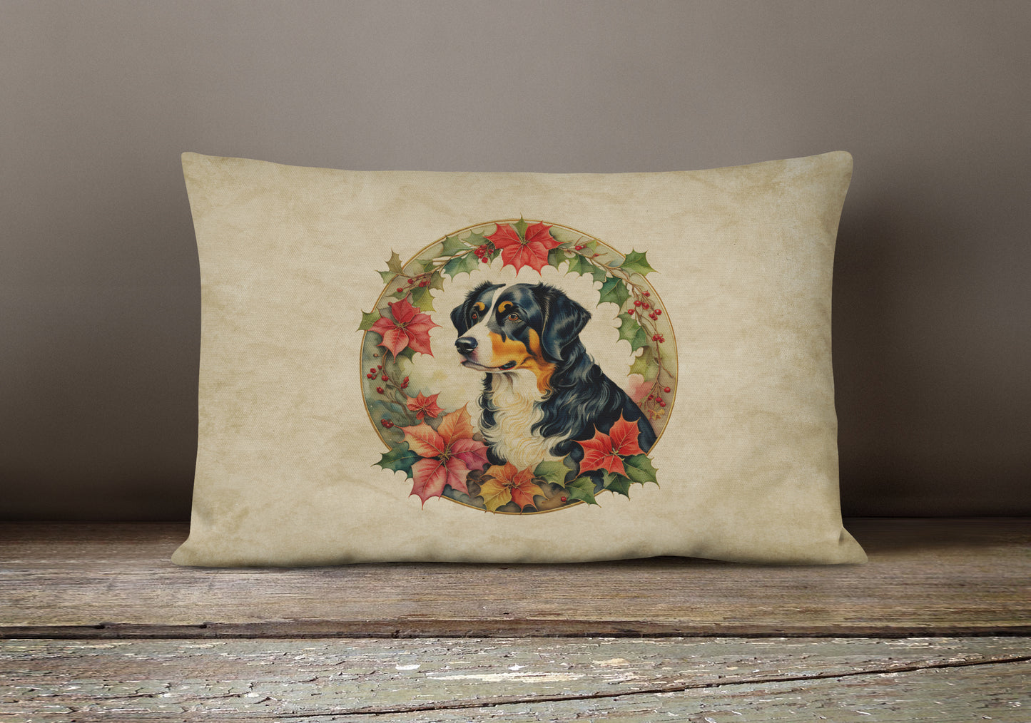 Appenzeller Sennenhund Christmas Flowers Throw Pillow