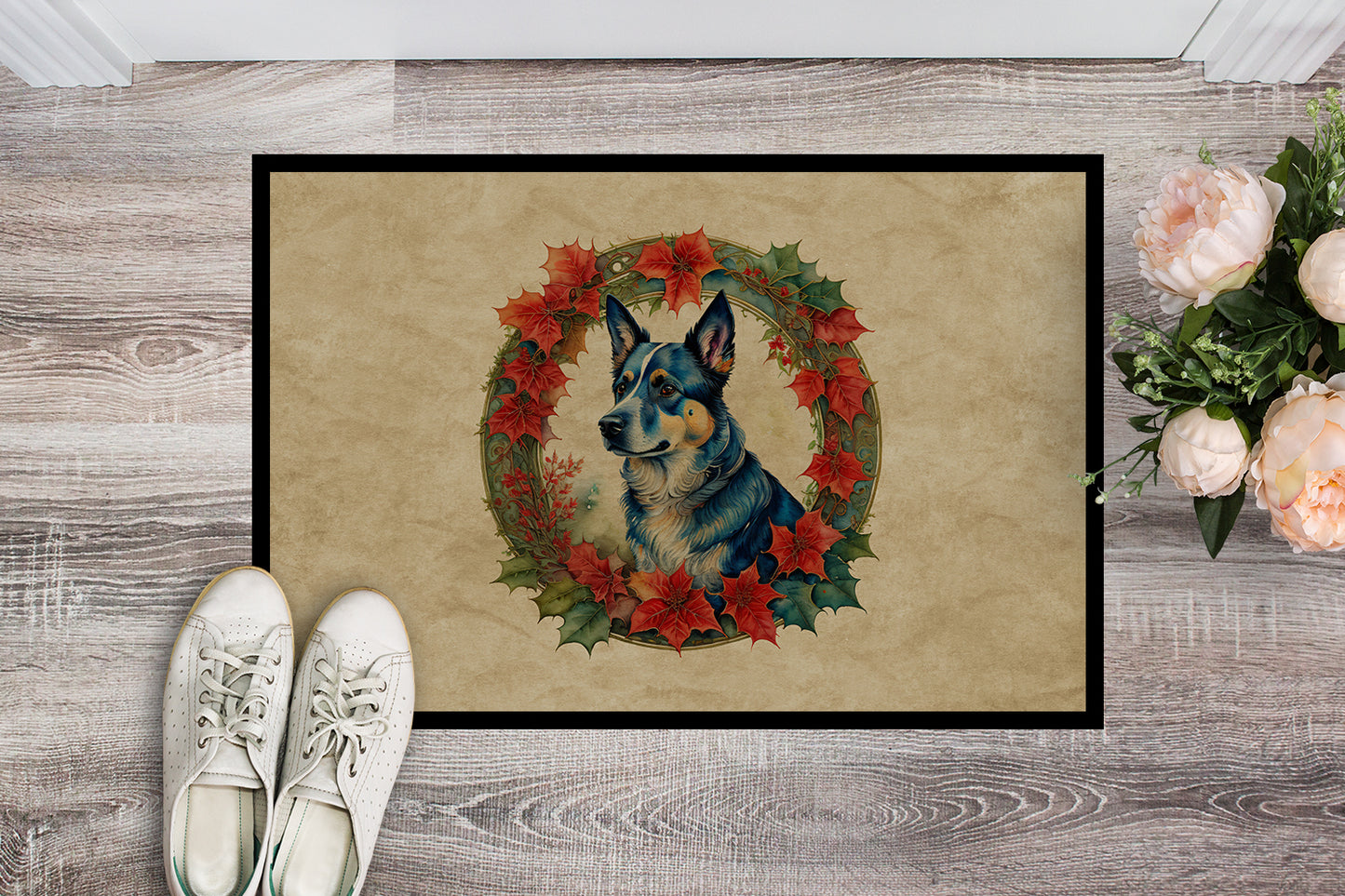 Australian Cattle Dog Christmas Flowers Doormat