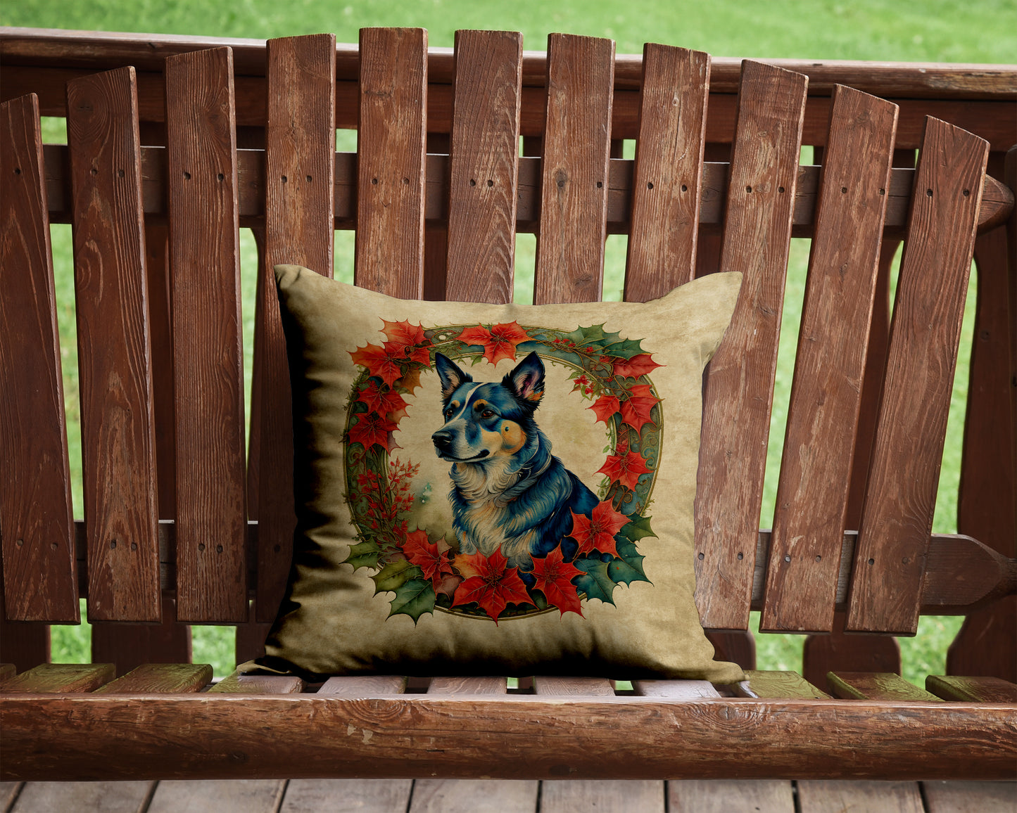 Australian Cattle Dog Christmas Flowers Throw Pillow