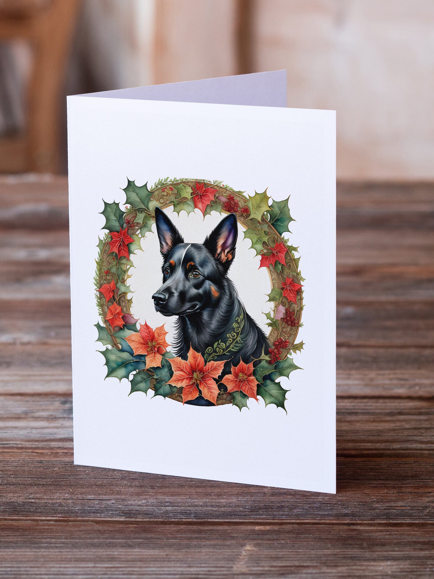 Australian Kelpie Christmas Flowers Greeting Cards Pack of 8