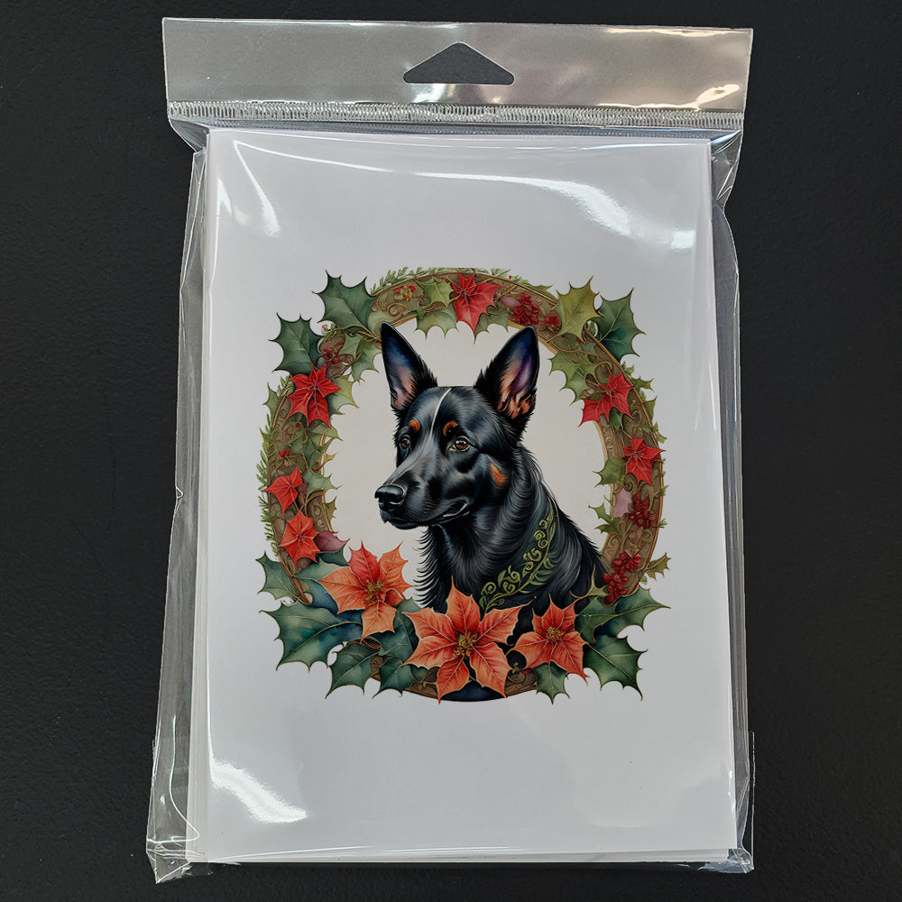 Australian Kelpie Christmas Flowers Greeting Cards Pack of 8