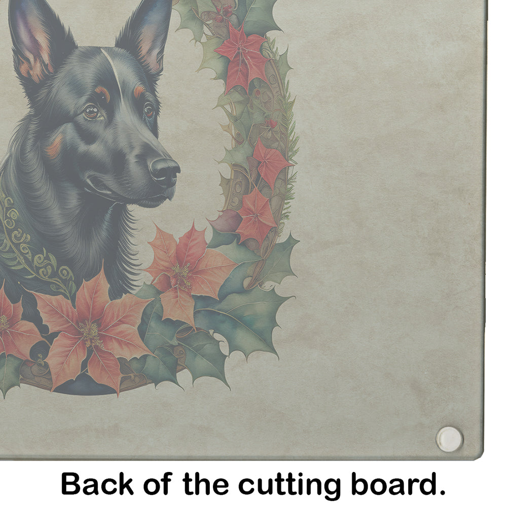 Australian Kelpie Christmas Flowers Glass Cutting Board