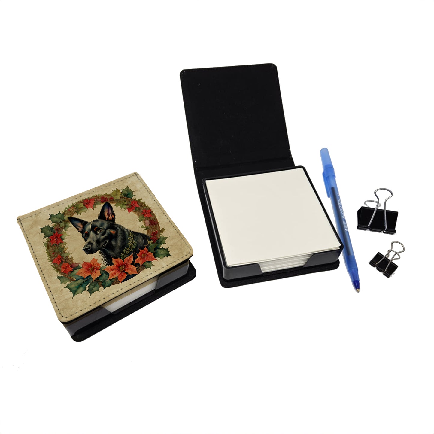 Australian Kelpie Christmas Flowers PU Leather Note Paper Holder