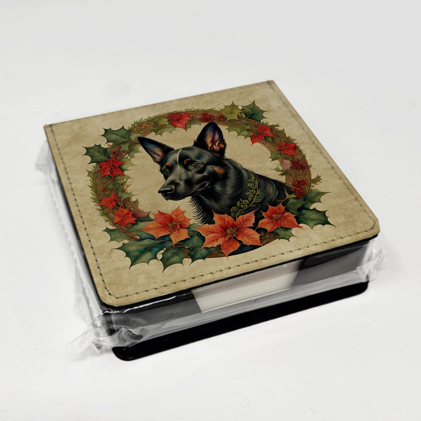 Australian Kelpie Christmas Flowers PU Leather Note Paper Holder